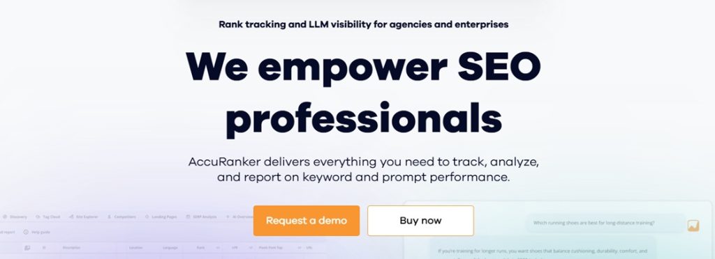 screenshot of the homepage of accuranker