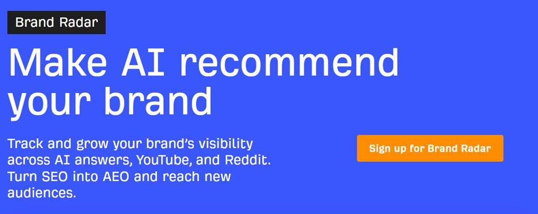 screenshot of the landing page for ahrefs brand radar