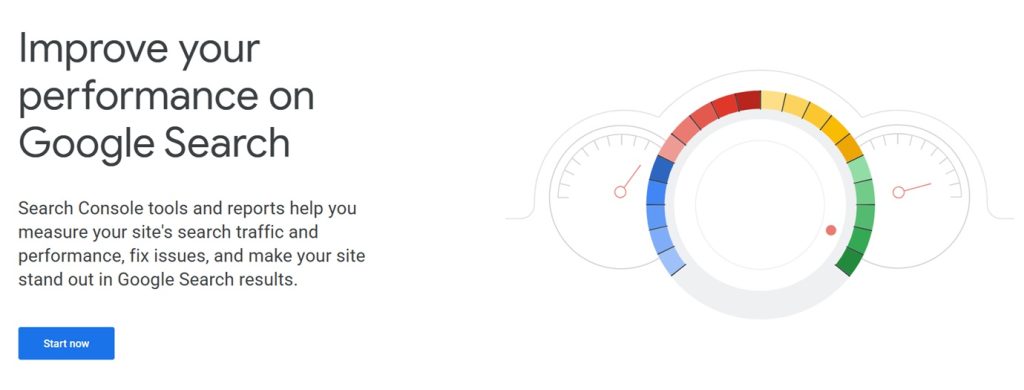screenshot of the landing page of google search console