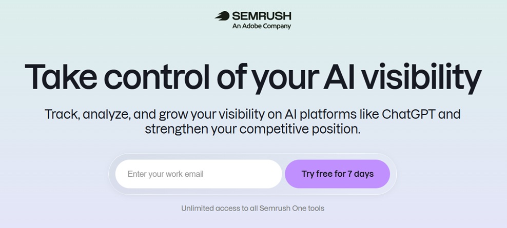 screenshot of the landing page of semrush ai toolkit